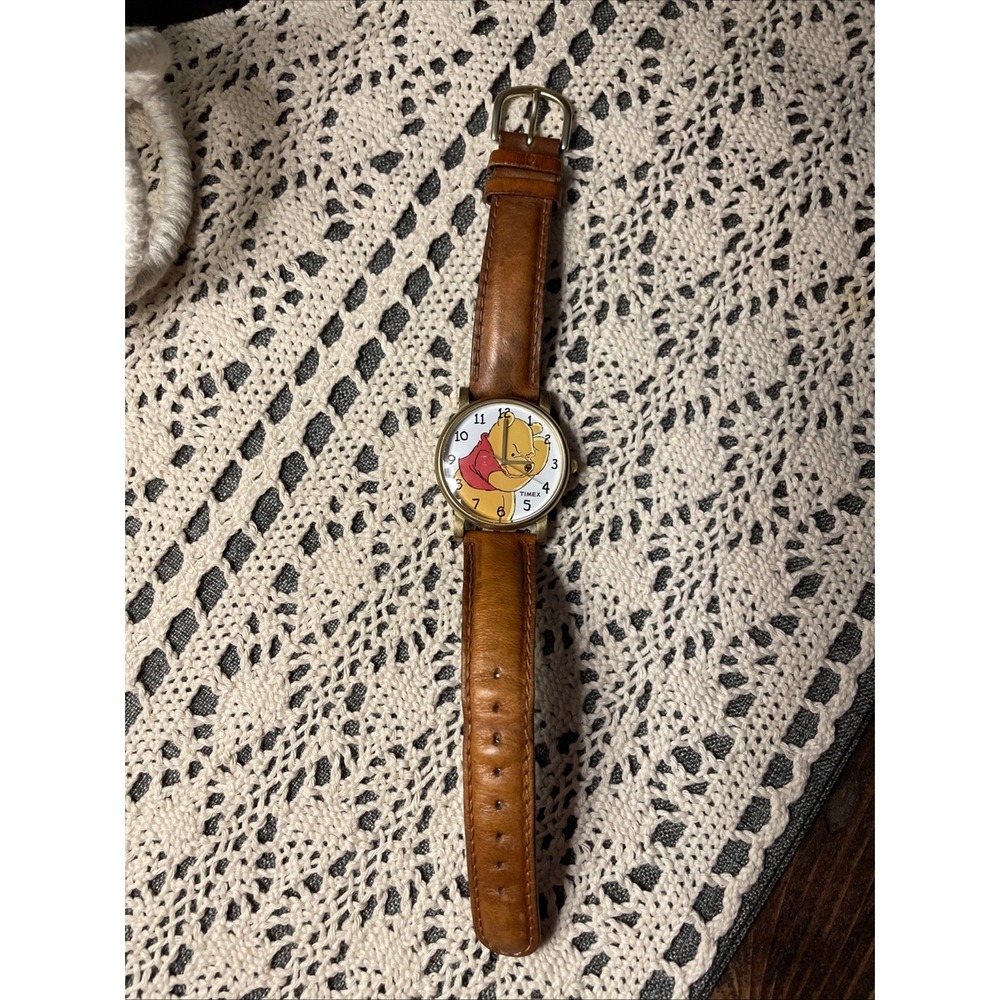 Vintage TIMEX Disney Winnie The Pooh Thinking Leather Band Watch Untested